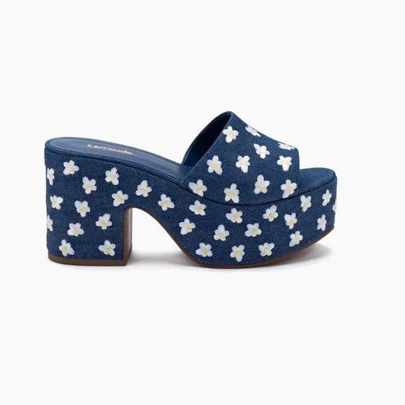 Larroudé Miso Platform Sandal in Denim (New, Size 6)