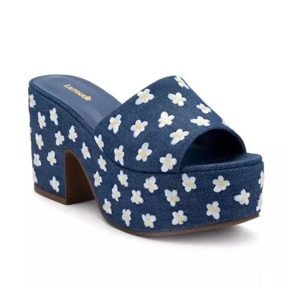 Larroudé Miso Platform Sandal in Denim (New, Size 6)