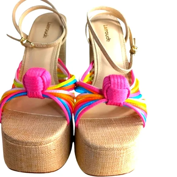 Larroude Valerie 140MM Knotted Satin Platform Sandals....Size 7.5