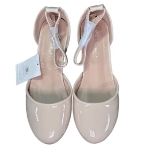 Laura Ashley Beige Patent Buckle Strap Closure Heel Dress Shoes Girls Size 1 New