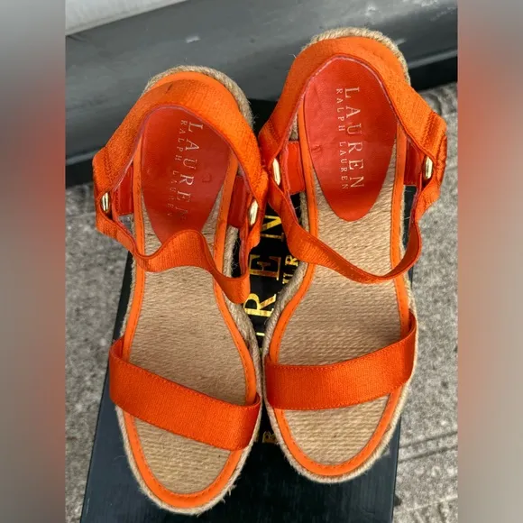 Lauren Ralph Lauren Espadrille Wedge Sandals Orange Size 5.5