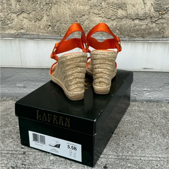 Lauren Ralph Lauren Espadrille Wedge Sandals Orange Size 5.5