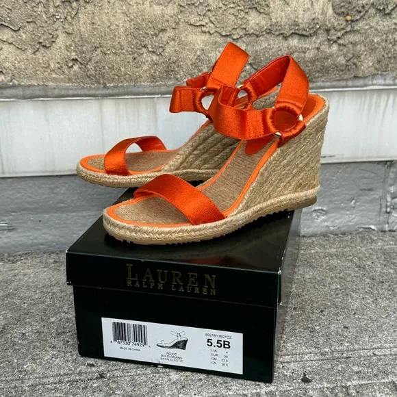 Lauren Ralph Lauren Espadrille Wedge Sandals Orange Size 5.5
