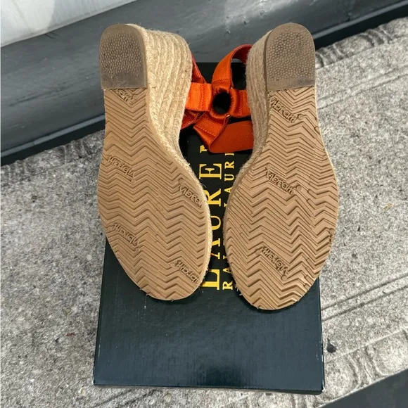 Lauren Ralph Lauren Espadrille Wedge Sandals Orange Size 5.5