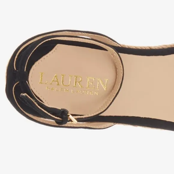 🆕Lauren Ralph Lauren Leona Suede Platform Ankle Strap Espadrille Sandals::NIB::