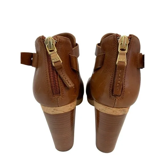 Lauren Ralph Lauren Peep Toe Platform Heels With Cork &amp; Leather Block Size 6.5B
