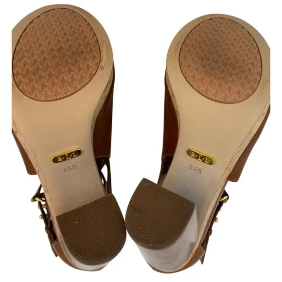 Lauren Ralph Lauren Peep Toe Platform Heels With Cork &amp; Leather Block Size 6.5B