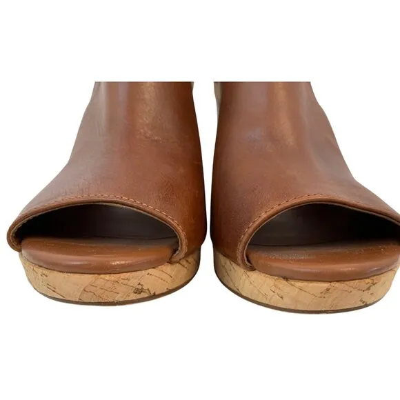 Lauren Ralph Lauren Peep Toe Platform Heels With Cork &amp; Leather Block Size 6.5B