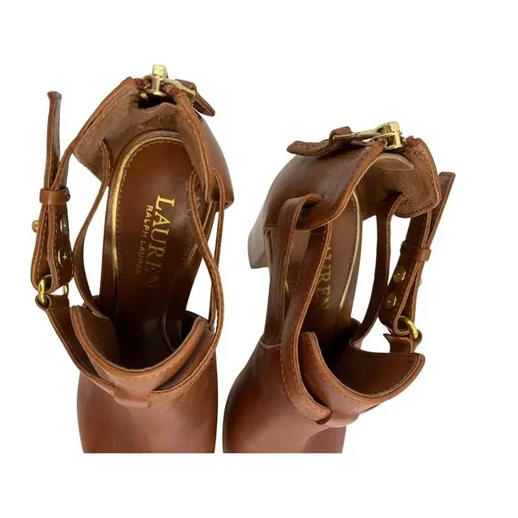 Lauren Ralph Lauren Peep Toe Platform Heels With Cork &amp; Leather Block Size 6.5B