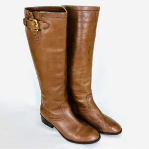 LAUREN RALPH LAUREN Women’s Timeless Leather Riding Boots Cognac Brown, Size 6