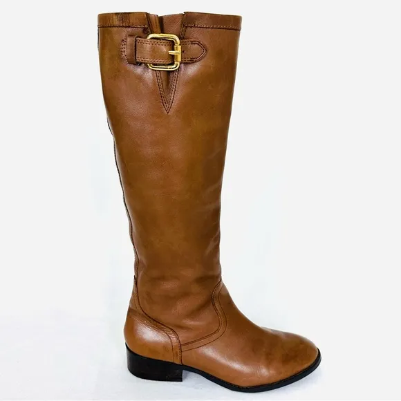 LAUREN RALPH LAUREN Women’s Timeless Leather Riding Boots Cognac Brown, Size 6
