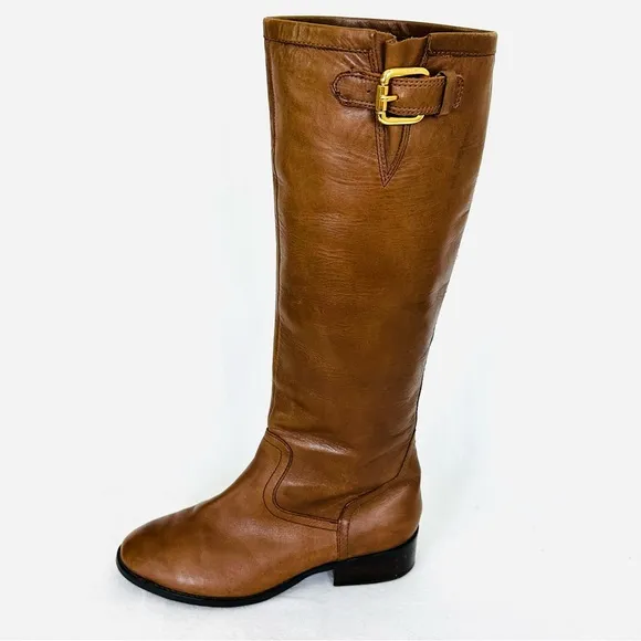 LAUREN RALPH LAUREN Women’s Timeless Leather Riding Boots Cognac Brown, Size 6