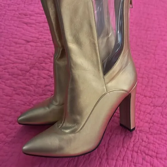 Lavish Alice gold ankle boots with clear inserts, US8