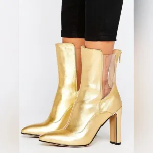 Lavish Alice gold ankle boots with clear inserts, US8