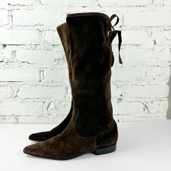 Lavorazione Artigiana 38 Tall Brown Suede Heeled Boots