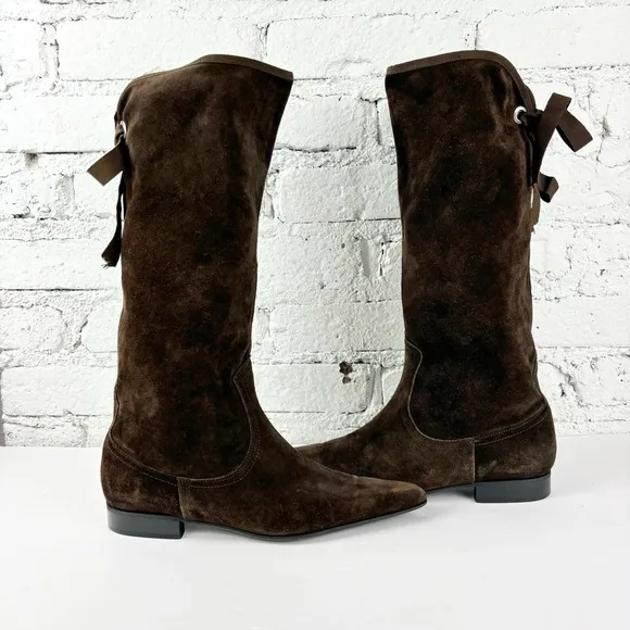 Lavorazione Artigiana 38 Tall Brown Suede Heeled Boots