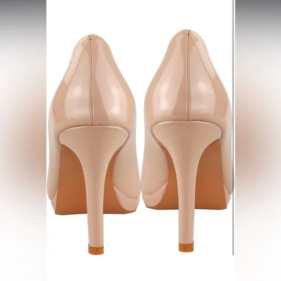 Leather High Heel Dress Pumps Chic Glossy Open Toe Stiletto Nude Size 6
