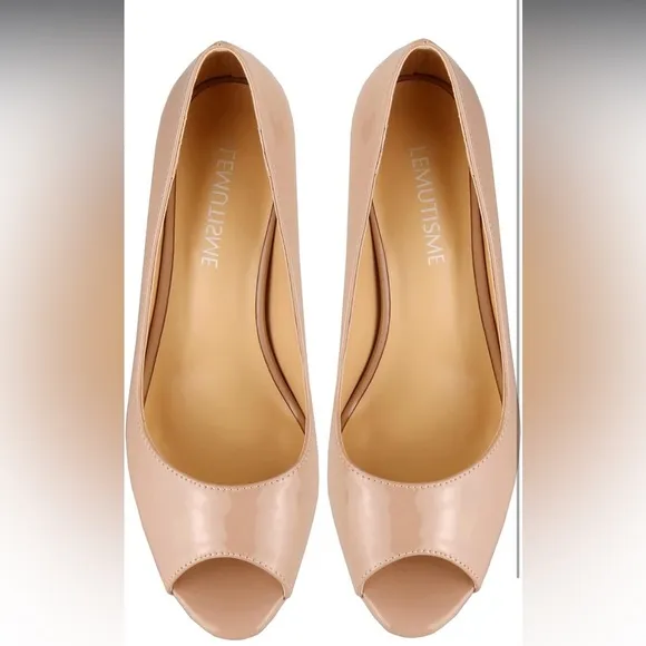 Leather High Heel Dress Pumps Chic Glossy Open Toe Stiletto Nude Size 6