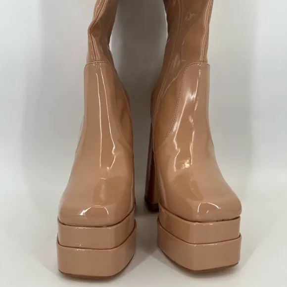 Lemon Drop By Privileged Bruna Nude Patent Vegan Leather Ultra Platform Boots