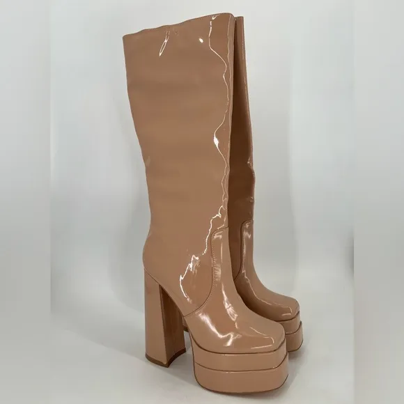Lemon Drop By Privileged Bruna Nude Patent Vegan Leather Ultra Platform Boots