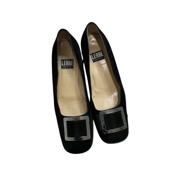 Lerre Italy womens suede black buckle pump shoes sz 39 1/2 9 9 1/2
