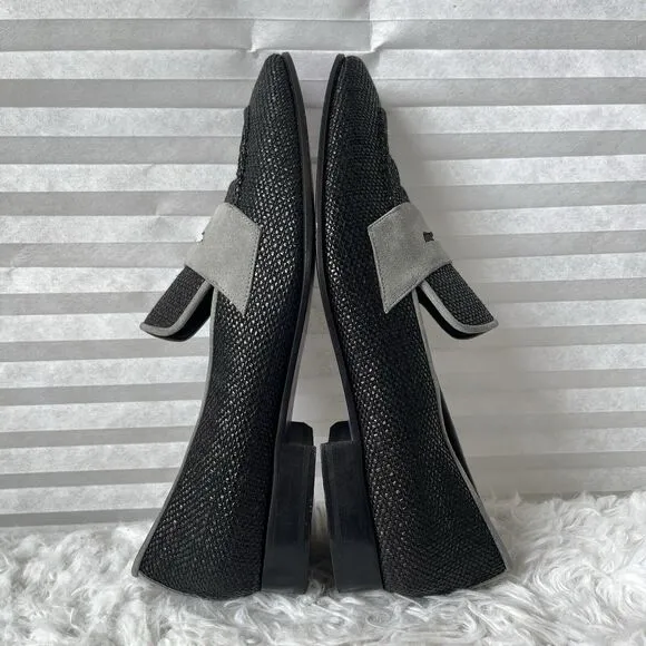 Élevée Mens Moccasin Shoes black woven raffia, gray suede, size EU 40/US 7