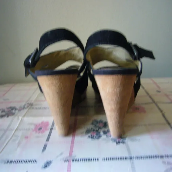 Levity Black Suede Platform Espadrille Jute Wedge Sandals - Size 6 Platform Heel