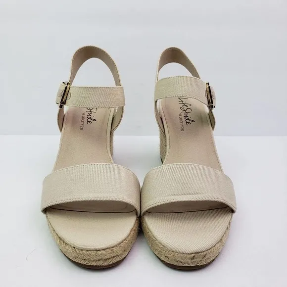 Life Stride Velocity 2.0 Tango 2 Womens Sz 10W Beige Espadrille Wedge Sandals