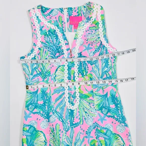 Lilly Pulitzer Delila Shift Dress Size 4 Pink Aqua Blue Green Zipper Front