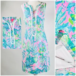 Lilly Pulitzer Delila Shift Dress Size 4 Pink Aqua Blue Green Zipper Front