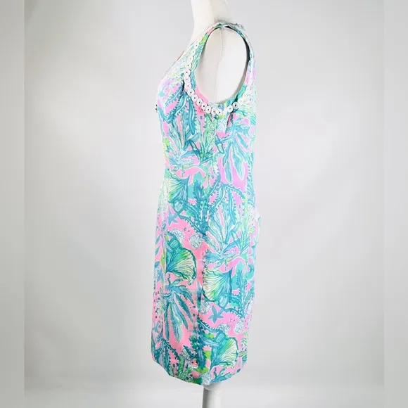 Lilly Pulitzer Delila Shift Dress Size 4 Pink Aqua Blue Green Zipper Front