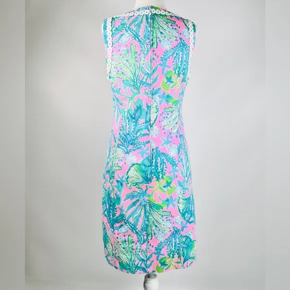 Lilly Pulitzer Delila Shift Dress Size 4 Pink Aqua Blue Green Zipper Front