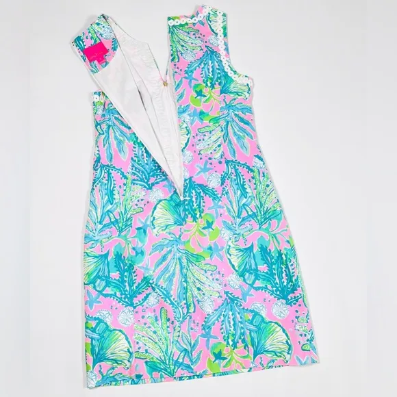 Lilly Pulitzer Delila Shift Dress Size 4 Pink Aqua Blue Green Zipper Front