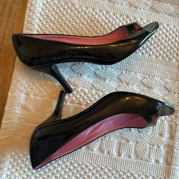 Lilly Pulitzer patent leather Black Peep-Toe 3” Heels size 8.5