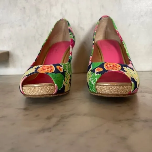 LILLY PULITZER Resort Chic Wedge Mini Getaway Garden Peep Toe Espadrille…