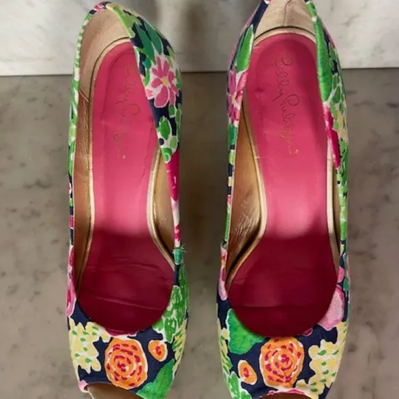 LILLY PULITZER Resort Chic Wedge Mini Getaway Garden Peep Toe Espadrille…
