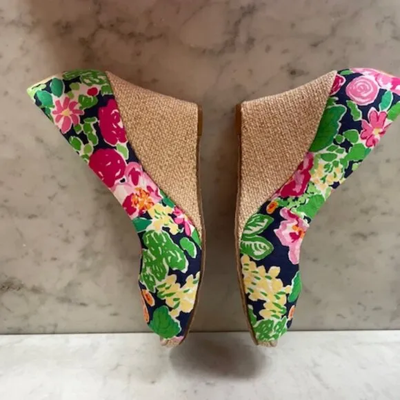 LILLY PULITZER Resort Chic Wedge Mini Getaway Garden Peep Toe Espadrille…