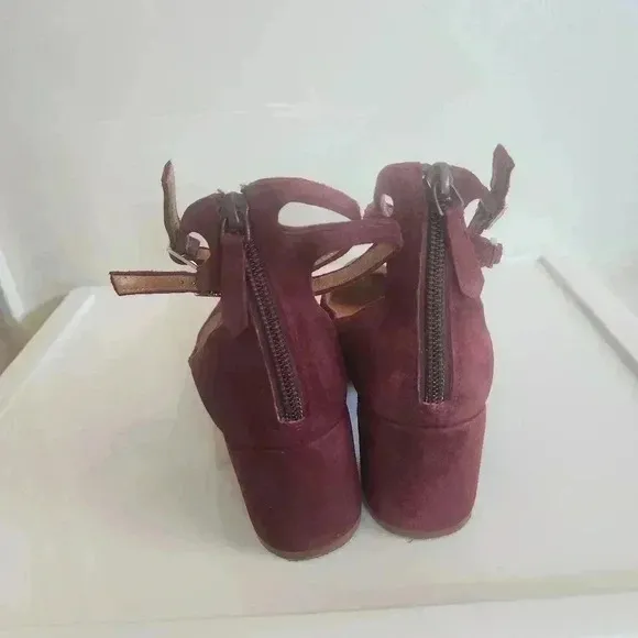 Linea Paolo Burgundy Seude Shoes with Double Ankle Strap and Block Heel size 6