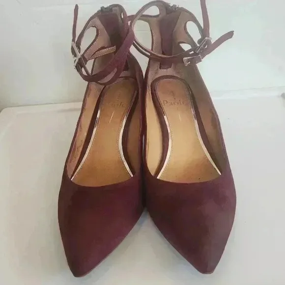 Linea Paolo Burgundy Seude Shoes with Double Ankle Strap and Block Heel size 6