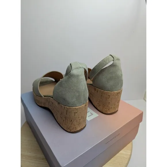 Lisa Vicky Laud Platform Wedge Sandals Womens 8.5 M Grey Ankle Strap Suede New