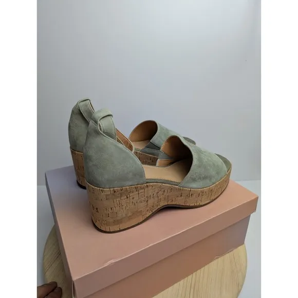 Lisa Vicky Laud Platform Wedge Sandals Womens 8.5 M Grey Ankle Strap Suede New