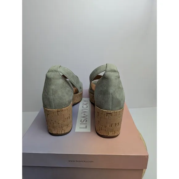 Lisa Vicky Laud Platform Wedge Sandals Womens 8.5 M Grey Ankle Strap Suede New