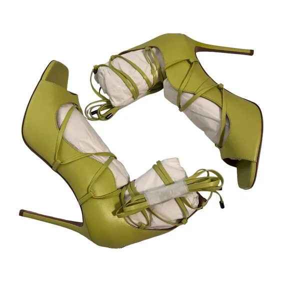 Lita by Ciara Solid Strappy Heel Sandal Acid Lime Green Size 42 11.5 12 NEW $398