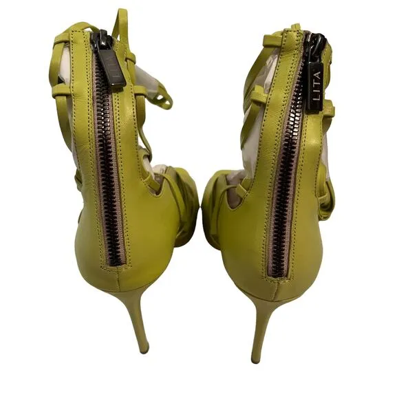 Lita by Ciara Solid Strappy Heel Sandal Acid Lime Green Size 42 11.5 12 NEW $398