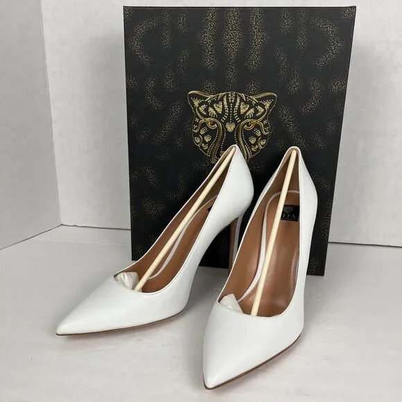 Lita By Ciara White Pump Woman Shoes Italian Leather Solid Point Toe Size 40/8.5