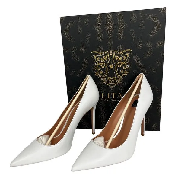 Lita By Ciara White Pump Woman Shoes Italian Leather Solid Point Toe Size 40/8.5
