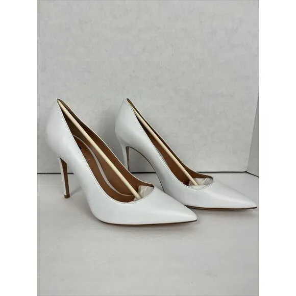 Lita By Ciara White Pump Woman Shoes Italian Leather Solid Point Toe Size 40/8.5