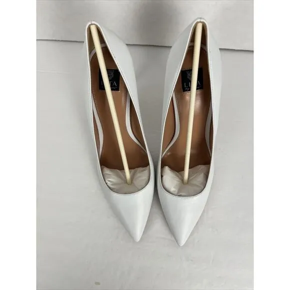 Lita By Ciara White Pump Woman Shoes Italian Leather Solid Point Toe Size 40/8.5