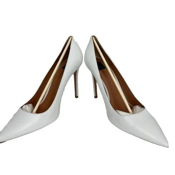Lita By Ciara White Pump Woman Shoes Italian Leather Solid Point Toe Size 40/8.5