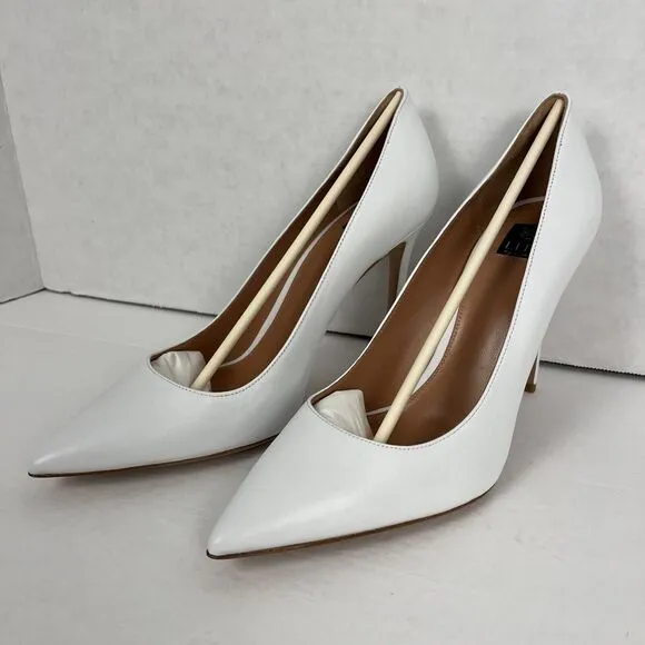 Lita By Ciara White Pump Woman Shoes Italian Leather Solid Point Toe Size 40/8.5